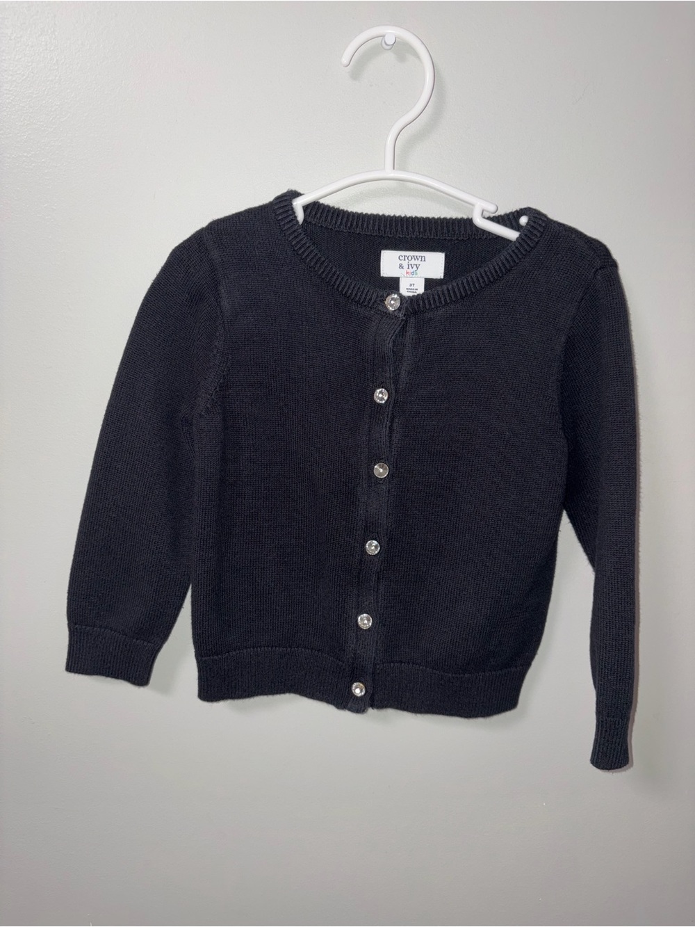 Crown & Ivy Kids Black Knit Jeweled Button Cardigan Sweater Girls 3T
